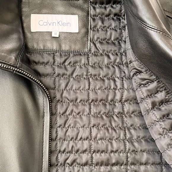 Calvin Klein Men's Genuine Black Leather Jacket, Medium (never worn)